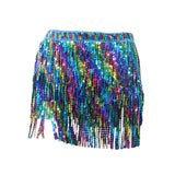 Maxbell Sequin Tassel Skirt Rave Skirt Wrap for Club Ballroom Stage Performance