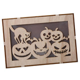 Max Wooden Hollowed Halloween Decoration LED lights Cat+Pumpkin Head