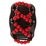 Maxbell Stretch Magic Combs Beaded Hairpin Bow Hair Head Comb Cuff Double Clip Red