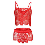 Maxbell Women Sexy Lace V Neck Cami Top Panty Lingerie Sleepwear Nightwear Set Red S