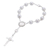 Maxbell Religious Cross Bracelet Crucifix Classic Rosary Retro for Birthday Argent