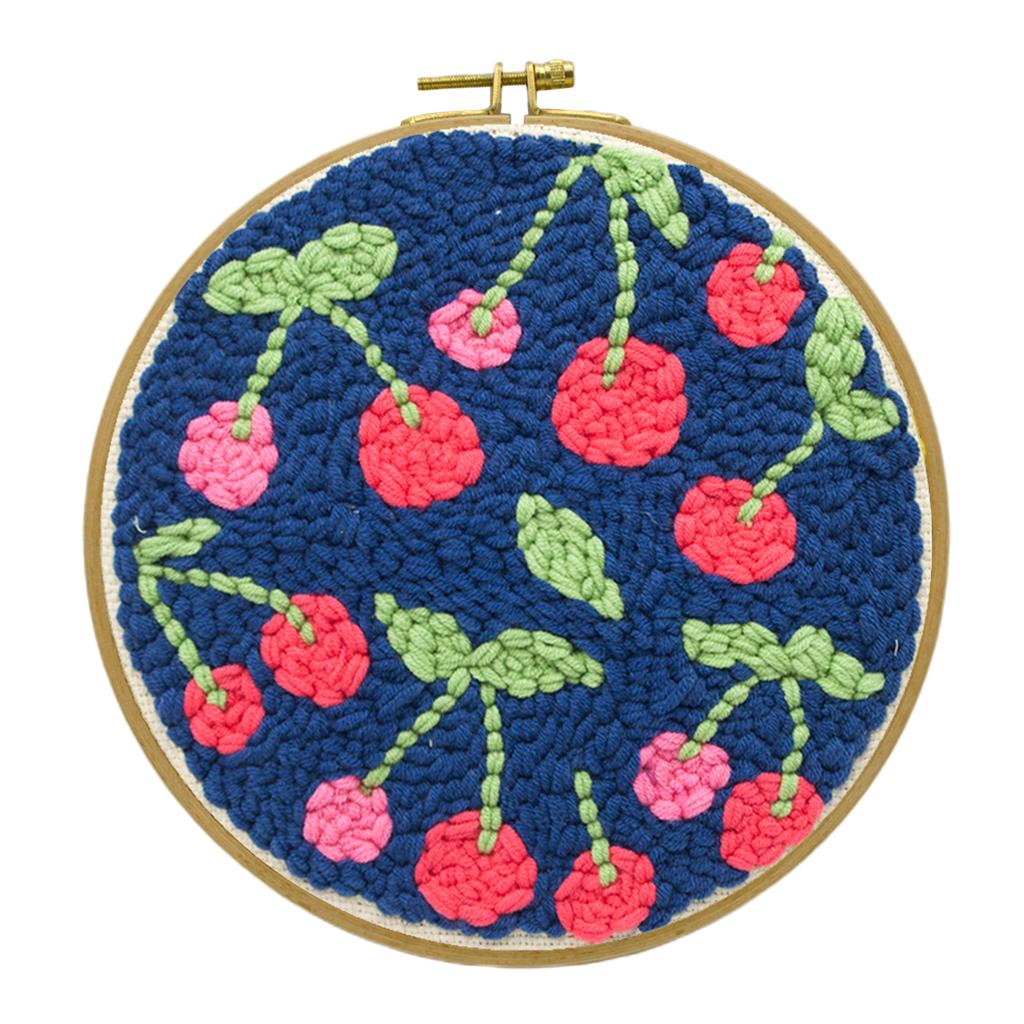 Maxbell Punch Needle Kits with Punch Embroidery Wood Hoop DIY Crafts Cherry