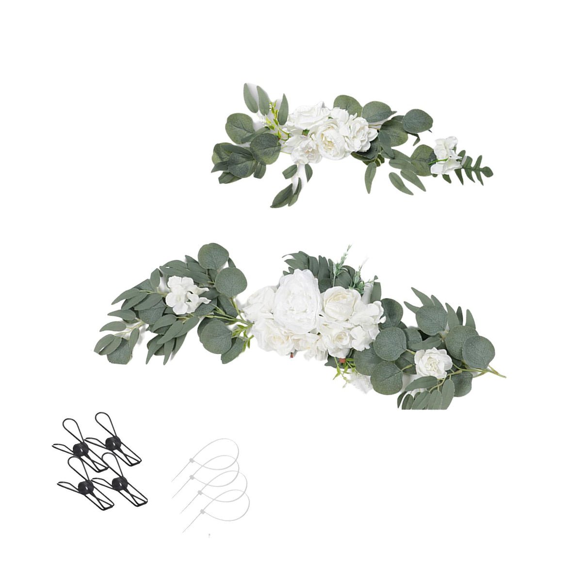 Maxbell Artificial Flowers Swag Handmade Floral Swag Backdrop for Front Door Wedding White