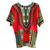 Maxbell Unisex African Dashiki Shirt V Neck Short Sleeve Comfortable Summer Wear One Size  Red
