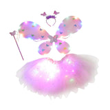 Maxbell 4Pcs Girls Fairy Costume Set Luminous Tutu Skirt Glow Butterfly Wing Wand Pink