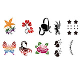 Maxbell 10 Patterns Animal Flower Reusable PVC Face Body Painting Stencils Template