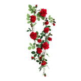 Maxbell 6ft Artificial Flower Silk Rose Leaf Garland Vine Home Wedding Garden Decors Red 11cm