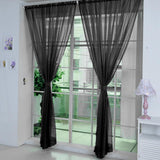 Maxbell 2 Panel Kitchen Curtain Sheer Door Window Voile Drape Black - 200x270cm