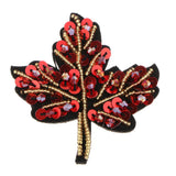 Max Beaded Sequin Maple Leaves Patches Applique for Bags Clothes Red + Yellow