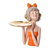 Maxbell Girl Storage Tray Figurine Statue Unique for Jewelry Earrings Christmas Orange