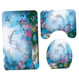 Max Maxb 3Pcs Bathroom Rug Set Bath Rug Mat U Shape Contour Lid Cover Coral Dolphins