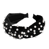 Maxbell Faux Pearls Knotted Hair Hoop Women Pretty Velvet Hairband Headband Black