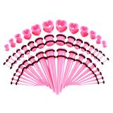 Maxbell 48pcs Acrylic Ear Stretchers Expander Ear Tapers Heart Tunnels Plugs Pink