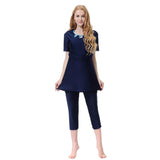 Maxbell Muslim Women Swimwear Swimsuit Short Sleeve Islamic Beachwear Burkini 2XL Navy Blue