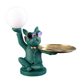 Maxbell Dog Statue Butler with Tray Night Light for Countertop Entrance Festivals Green