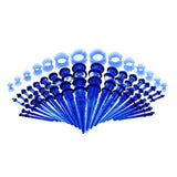 Maxbell 50pcs 14G-00G O-ring Acrylic Tapers Plugs and Silicone Tunnels Blue