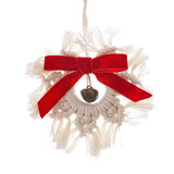 Maxbell Hand Woven Snowflake Ornament Red Bowknot New Year Christmas Boho Decor