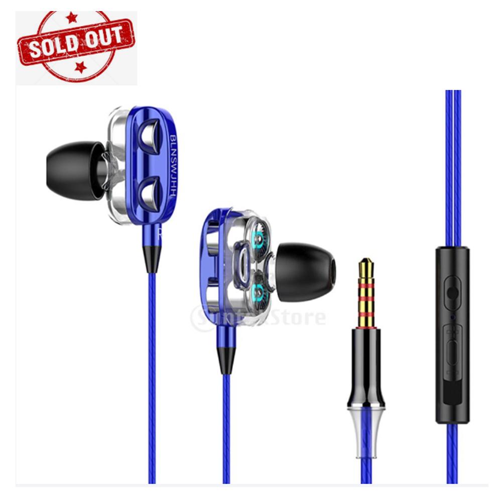 Max Double Speaker 1.2M Wired 3.5MM Earphone Earbuds HiFi Stereo Headset Blue