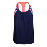 Maxbell Women Modest Tank Top Swimwear Floral T Back Vest Tankini Tops L Navy blue