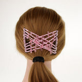 Maxbell Stretch Magic Comb Beaded Hairpin Bow Hair Head Comb Cuff Double Clip Pink