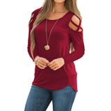 Maxbell Women Strappy Cold Shoulder Tops Long Sleeves T Shirt Blouse Loose Fit Tunic XL Red