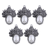 Max 5Pcs/Lot Silver Antique Pendant Alloy Pearl Pendant Jewelry DIY Rose