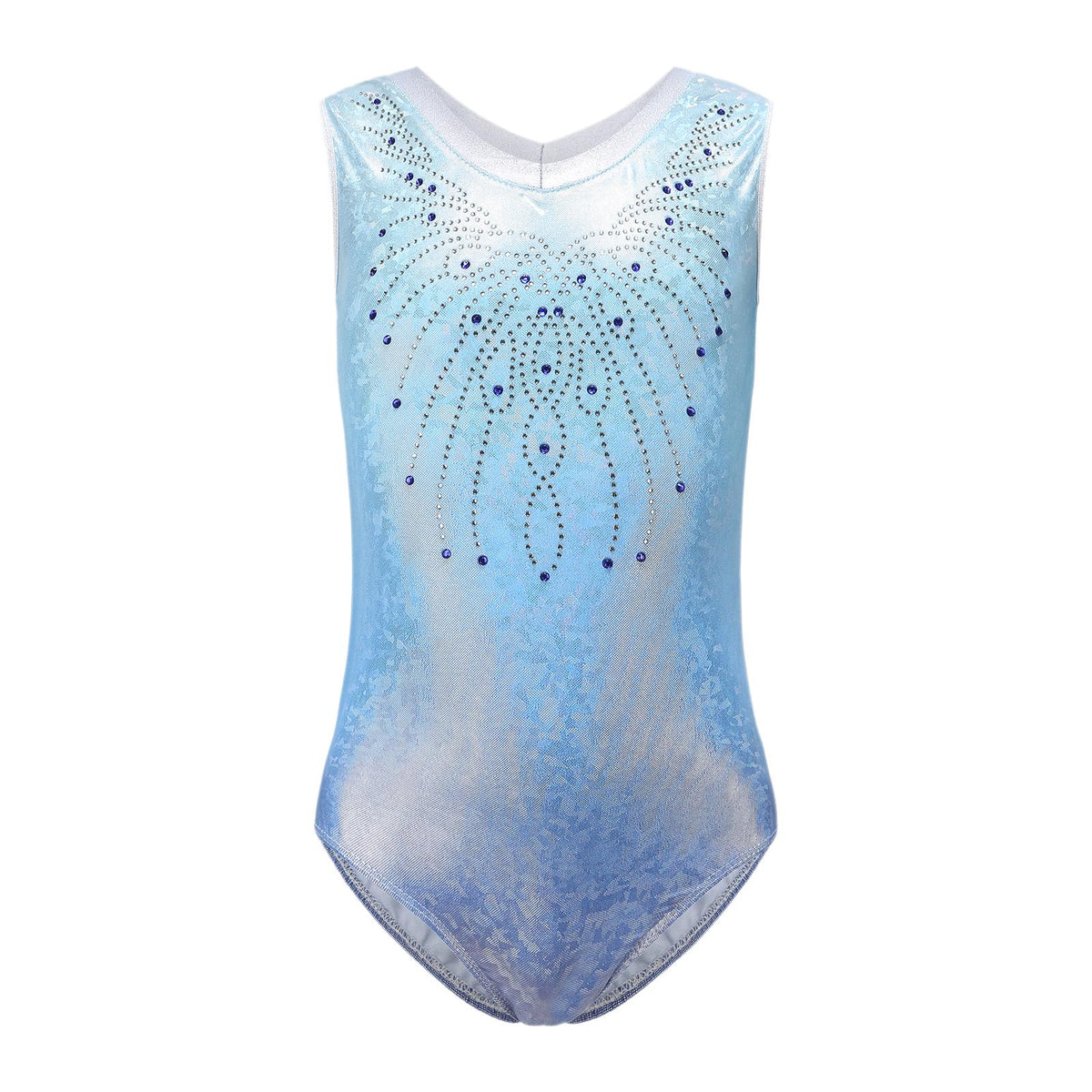Maxbell Girls Gymnastics Leotards Sleeveless Shiny Rhinestones Blue Outfit Sportwear 14