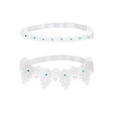 Maxbell 2x Wedding Garters Stretch with Rhinestones Leg Rings for Girls Women Bride White