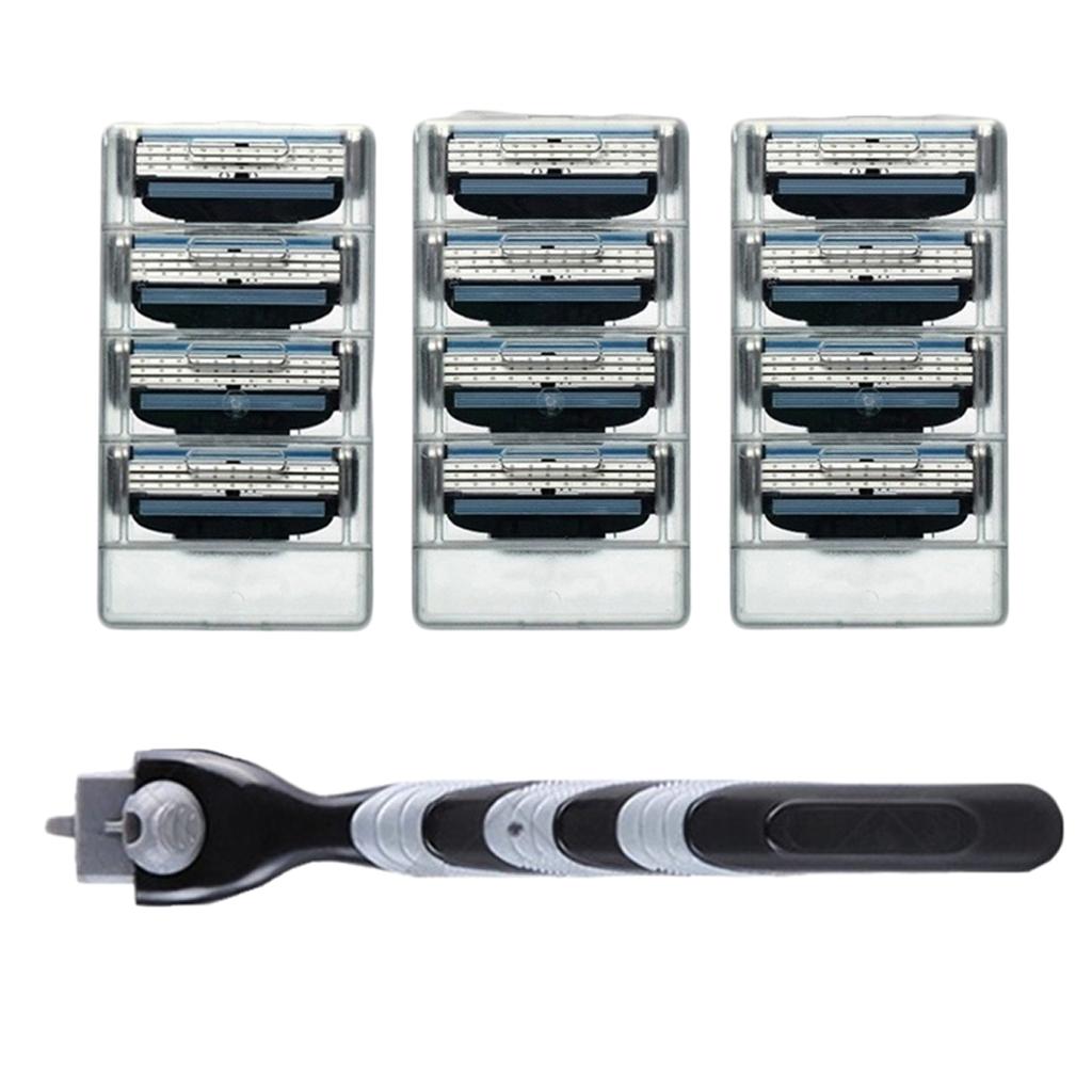 Maxbell Manual Beard Shaver Razors Hair Shaving Trimmer + 12 Pcs 3 Layer Blade Heads