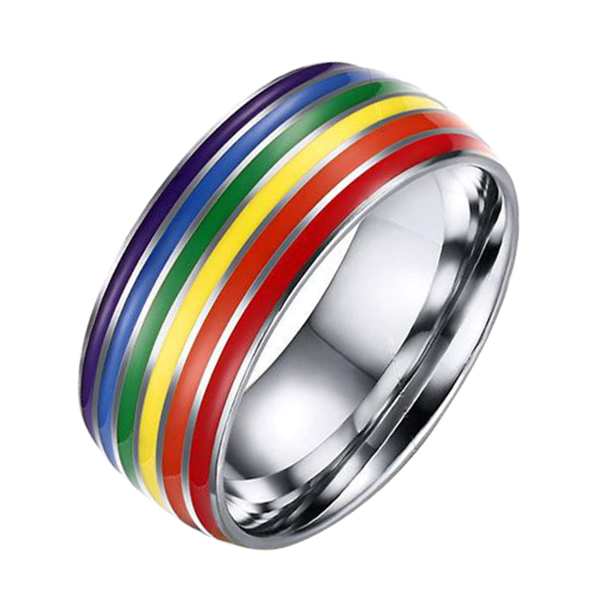 Maxbell 8mm Stainless Steel Enamel Rainbow LGBT Pride Ring US  10 Size  19.9mm