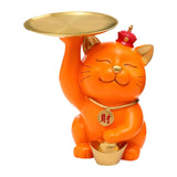 Maxbell Modern Cat Sculpture with Tray Crafts Home Decor Desk Sundries Storage Orange