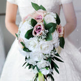 Maxbell Wedding Hand Bouquet Bridal Holding Artificial Flowers White + Light Pink