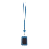 Max 2-Sided Vertical Pu Leather Badge Card Holder Neck Strap Lanyard Blue