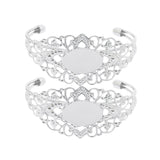 Maxbell 2 Pcs Filigree Flower Adjustable Bangle Blank Bezel Base Settings Bracelet