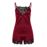 Max Wine Red Women's Lace Satin Sleepwear Cami Top and Shorts Pajama  L