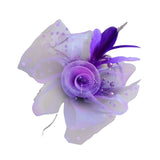 Maxbell women Flower Mesh Feathers Hair Clip Headwear Headdress for Tea Party Purple