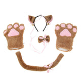 Maxbell Cat Cosplay Set Plush Gloves Kitten Ear Tail Collar Paws Party Costume Brown - Aladdin Shoppers