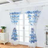 Max Offset Printed Voile Slot Top Panel Tulle Window Blinds Blue-100x200cm