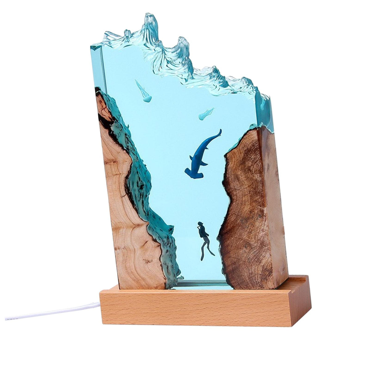Maxbell Clear Resin Bedside Night Light Dimmable Sea World Decor Scene for Bookshelf 10inch