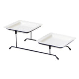 Maxbell 2 Tiered Serving Stand with White Ceramic Platters for Brithday Party Buffet wavy