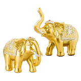Maxbell 2x Lucky Feng Shui Elephant Statue Sculpture Wealth Figurine Gift Home Decor Gold