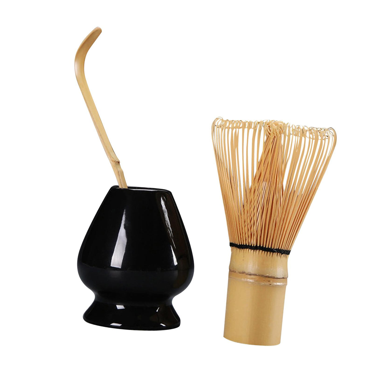 Maxbell Matcha Set Ceramics Matcha Whisk Holder Matcha Ceremony Kit Bamboo Whisk Black