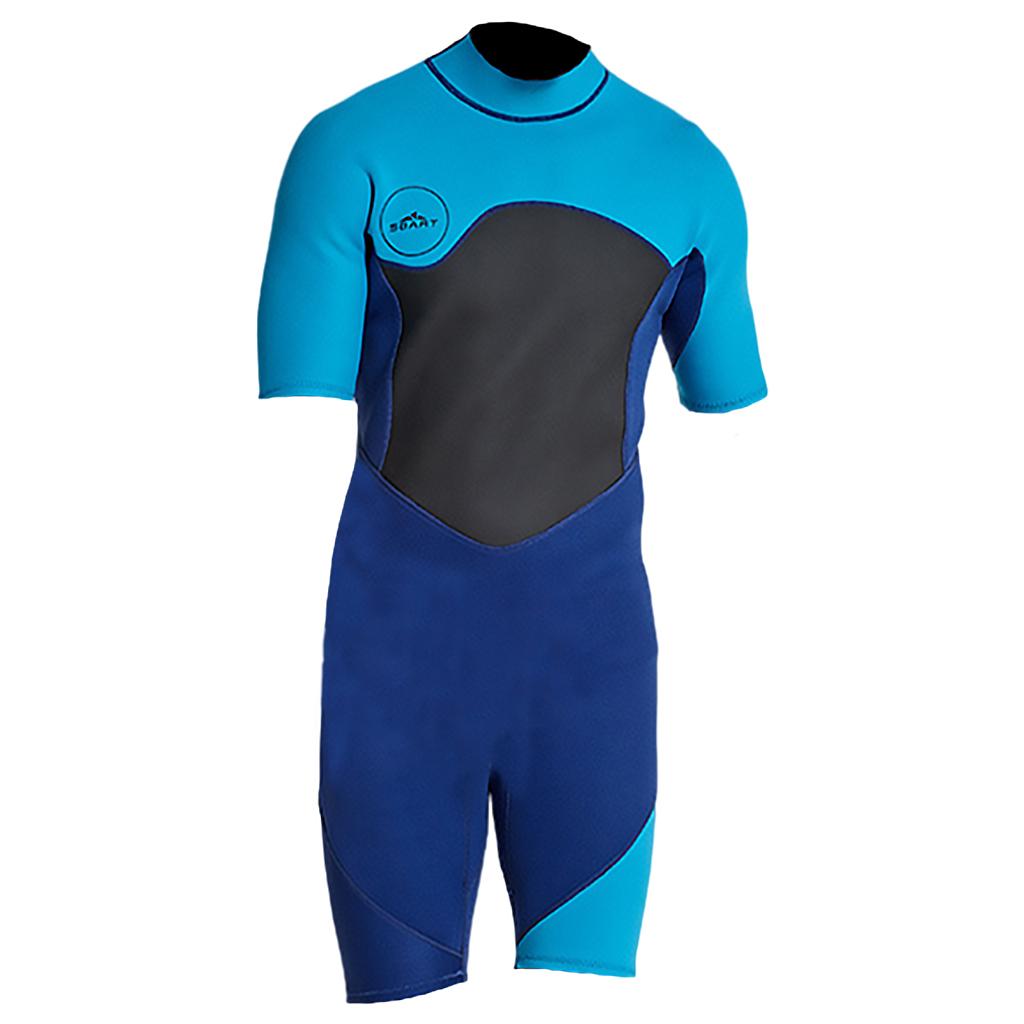 Maxbell Mens 2mm Shorty Wetsuit Diving Snorkeling Surfing Scuba Dive Suit Jumpsuit Blue L
