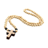 Maxbell Wood Beaded Necklace Rosary Necklace for First Communion Anniversary Baptism Wood Color