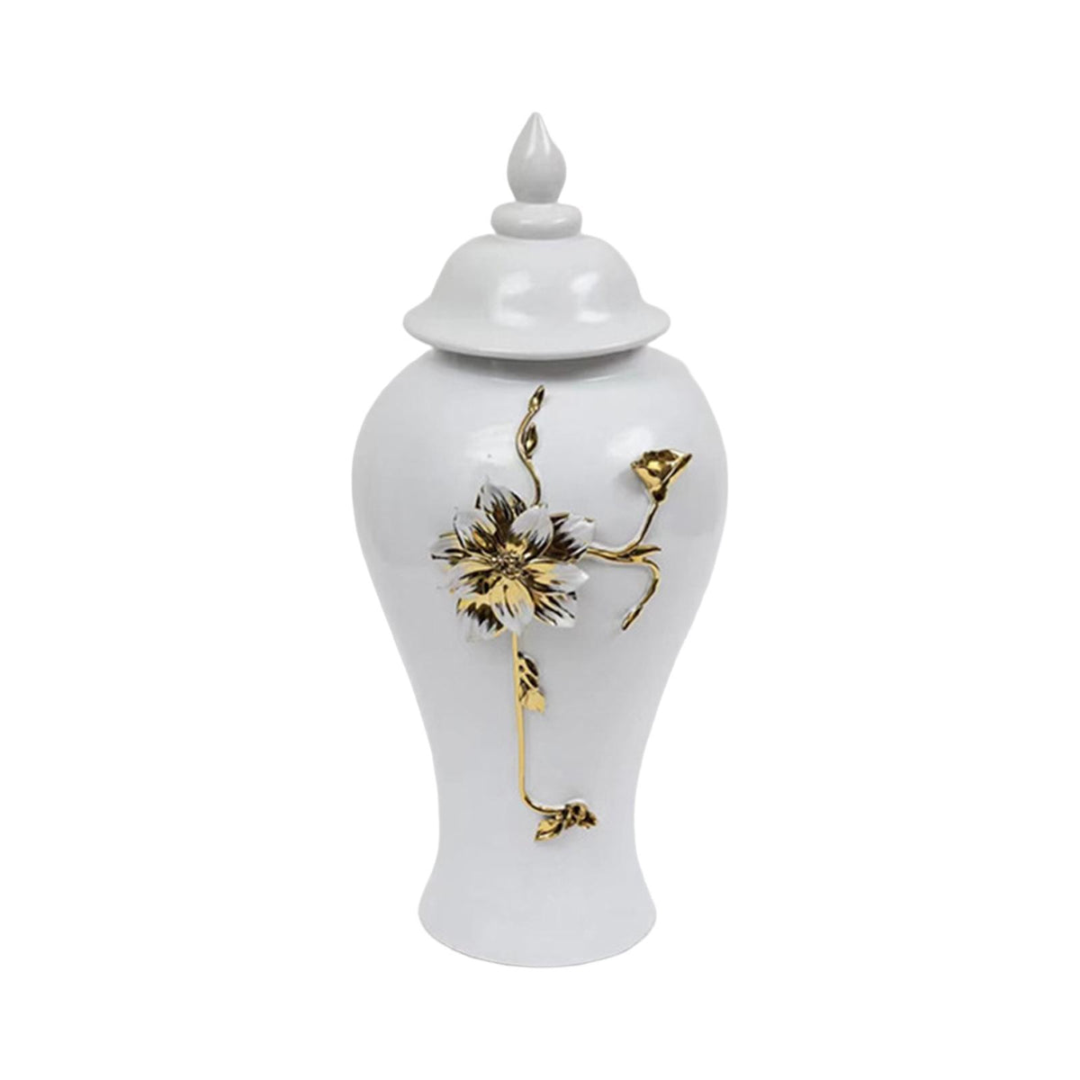 Maxbell Porcelain Vase Temple Jar with Lid Ginger Jar White Versatile Oriental Style 22x46cm