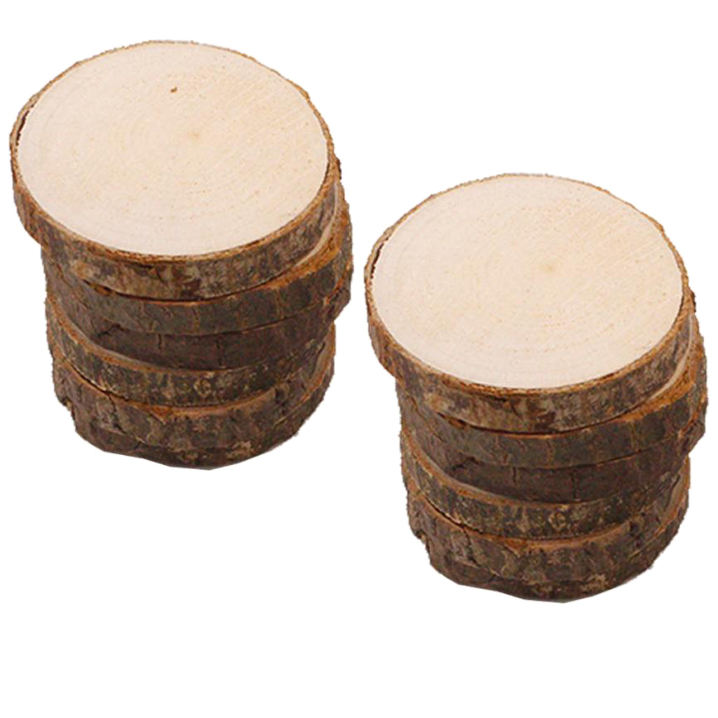 Maxbell 10pcs Unfinished Natural Wood Slices Circles with Tree Bark Wedding Ornament