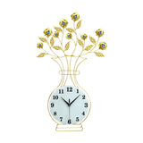 Maxbell Metal Wall Clock Decor Leaves Wall Ornament Vase Home Hallway Bedroom Glass Dial