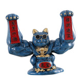 Maxbell Lucky Cat Figurine Sculpture Animal Statue Funny Feng Shui for Home Shelf Dark Blue