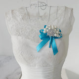 Max Wedding Boutonniere Corsage Bride Groom Pearl Flower Lapel Pins Sky Blue