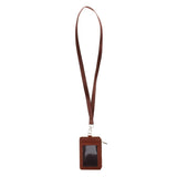 Maxbell 2 Sided PU Leather Card Badge Holder with Zip Neck Strap Wallet Case Brown